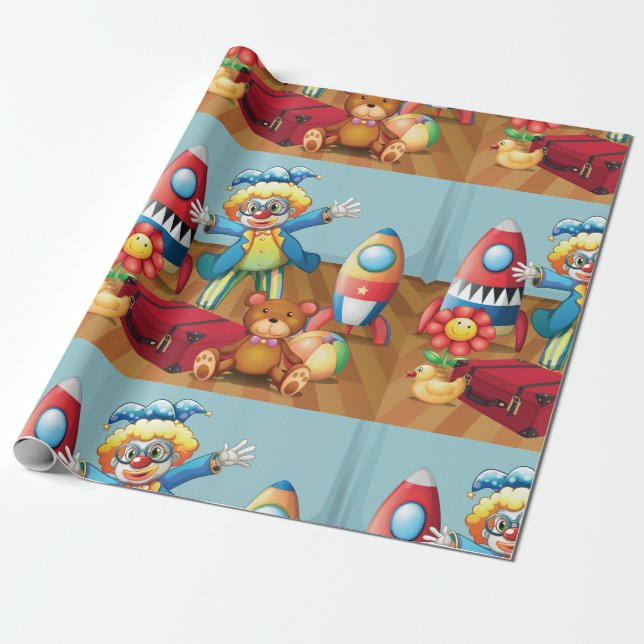 Clown And Toys Wrapping Paper (Unrolled)