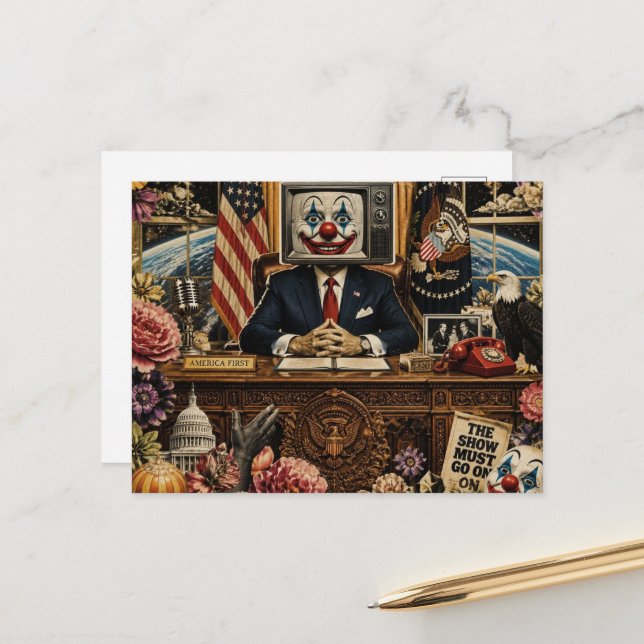 Clown at the Desk Postcard (Front/Back In Situ)