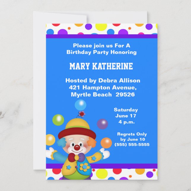 clown Birthday Invitation (Front)