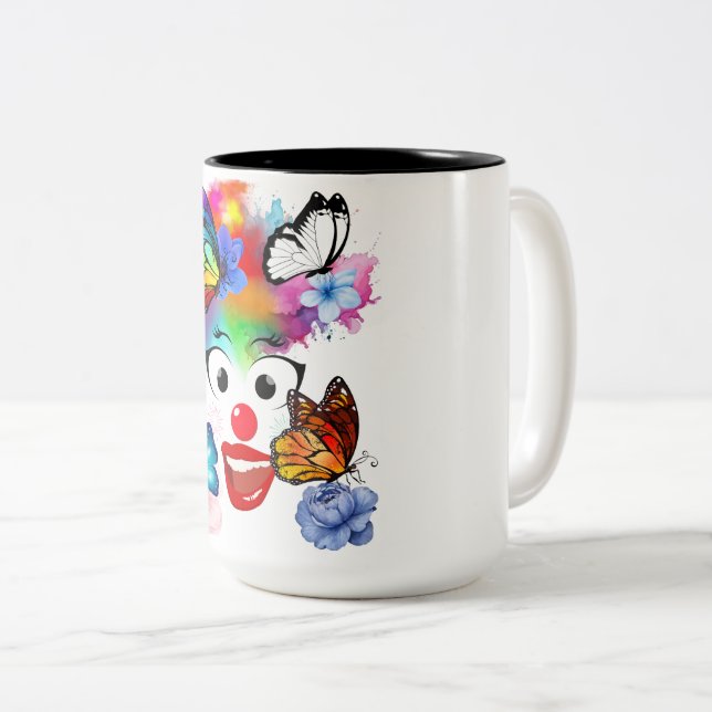 Clown,butterflies and pastel colours Two-Tone coffee mug (Front Right)