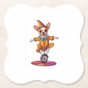 Clown Chihuahua � Funny Circus Dog Paper Coaster