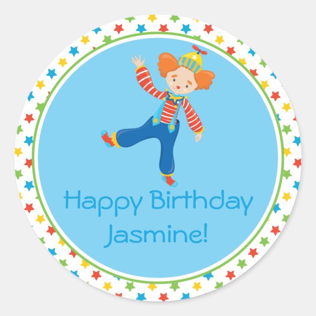 Clown | Circus Theme | Personalised Classic Round Sticker (Front)