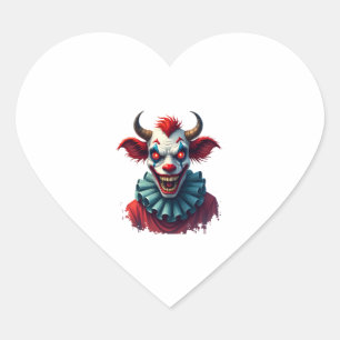 Clown Cow of Terror Heart Sticker