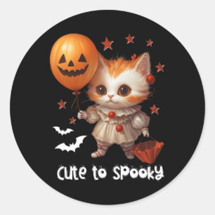 Clown Cute Cat To Spooky Halloween Pumpkin Balloon Classic Round Sticker
