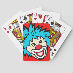 Clown face red blue fun boys playing cards