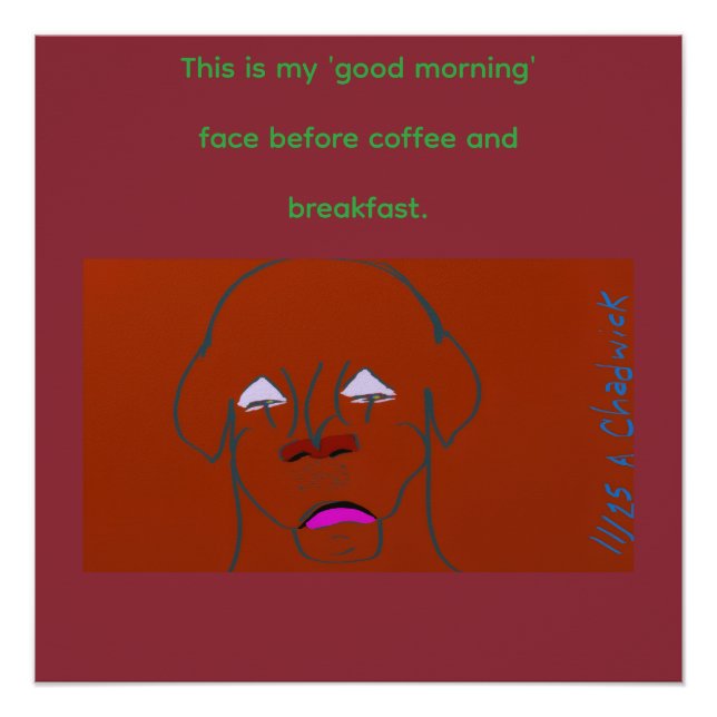 Clown-Faced Dog Cartoon Sketch Glossy Poster (Front)