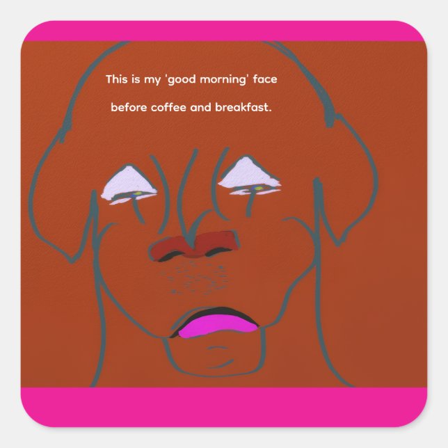 Clown-Faced Dog Cartoon Sketch Square Sticker (Front)