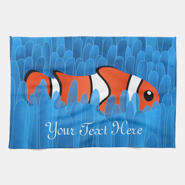 Clown Fish and Beautiful Blue Sea Anemone Tea Towel (Horizontal)