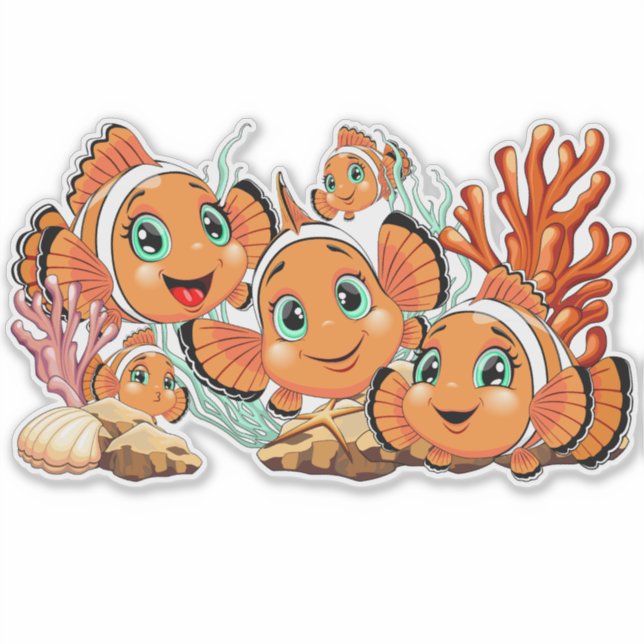 Clown fish Cartoon cute Family Underwater (Front)