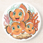 Clown fish Cartoon cute Family Underwater Coaster<br><div class="desc">Cute and Joyful little Clownfish Cartoon Characters swimming together on underwater Coral Reef Background. Original Vector Illustration Copyright BluedarkArt.</div>