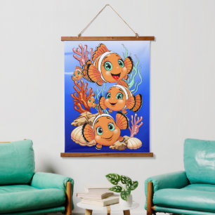 Clown fish Cartoon cute Family Underwater Hanging Tapestry