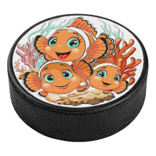 Clown fish Cartoon cute Family Underwater Hockey Puck