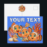 Clown fish Cartoon cute Family Underwater Holiday Postcard<br><div class="desc">Cute and Joyful little Clownfish Cartoon Characters swimming together on underwater Coral Reef Background. Original Vector Illustration Copyright BluedarkArt.</div>