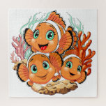 Clown fish Cartoon cute Family Underwater Jigsaw Puzzle<br><div class="desc">Cute and Joyful little Clownfish Cartoon Characters swimming together on underwater Coral Reef Background. Original Vector Illustration Copyright BluedarkArt.</div>