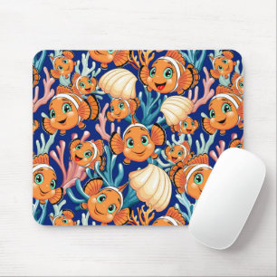 Clown fish Cartoon cute Family Underwater Mouse Pad