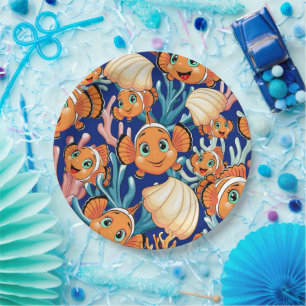 Clown fish Cartoon cute Family Underwater Paper Plate