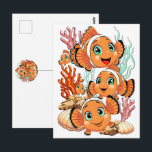 Clown fish Cartoon cute Family Underwater Postcard<br><div class="desc">Cute and Joyful little Clownfish Cartoon Characters swimming together on underwater Coral Reef Background. Original Vector Illustration Copyright BluedarkArt.</div>