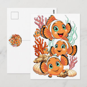 Clown fish Cartoon cute Family Underwater Postcard