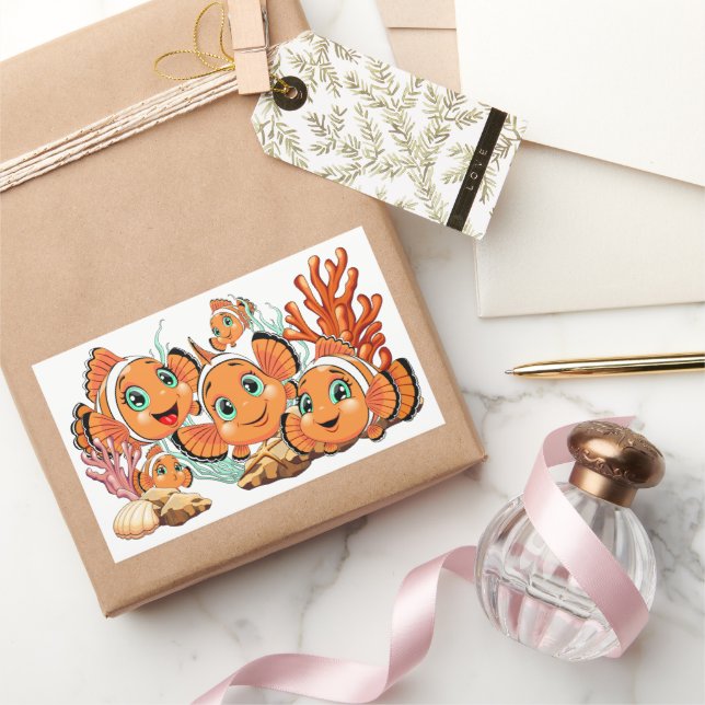 Clown fish Cartoon cute Family Underwater Rectangular Sticker (Gifting)