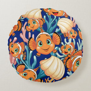 Clown fish Cartoon cute Family Underwater Round Cushion