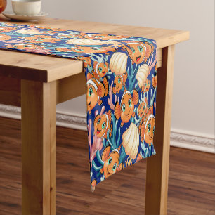 Clown fish Cartoon cute Family Underwater Short Table Runner