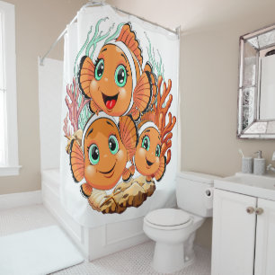 Clown fish Cartoon cute Family Underwater Shower Curtain