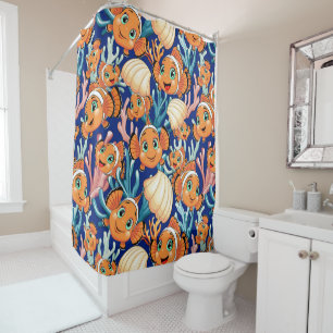 Clown fish Cartoon cute Family Underwater Shower Curtain