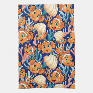 Clown fish Cartoon cute Family Underwater Tea Towel