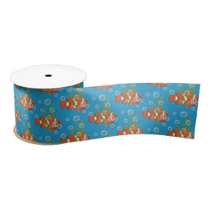Clown Fish In Bubbles and Seaweed Satin Ribbon