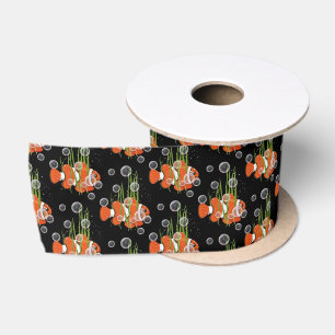 Clown Fish In Bubbles and Seaweed Satin Ribbon