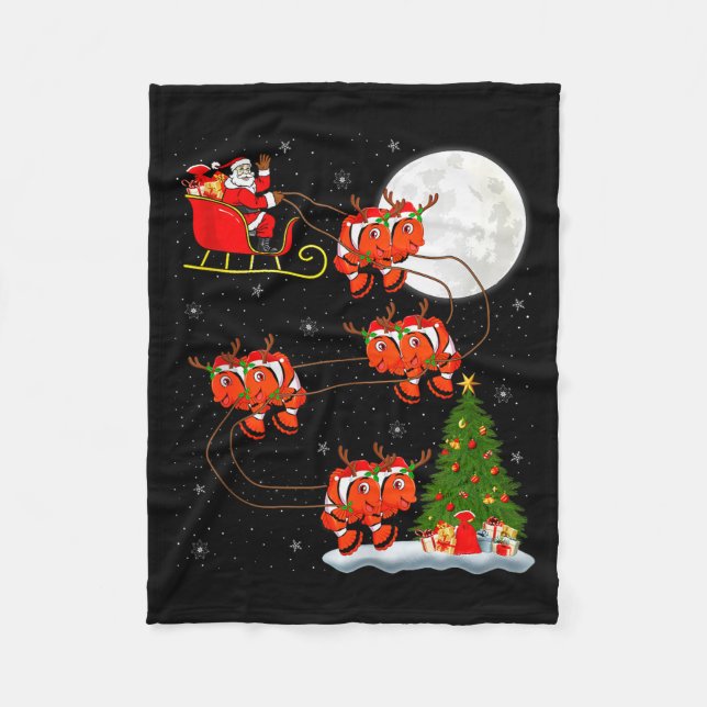 Clown Fish Santa Sleigh Flying Funny Magical Chris Fleece Blanket (Front)