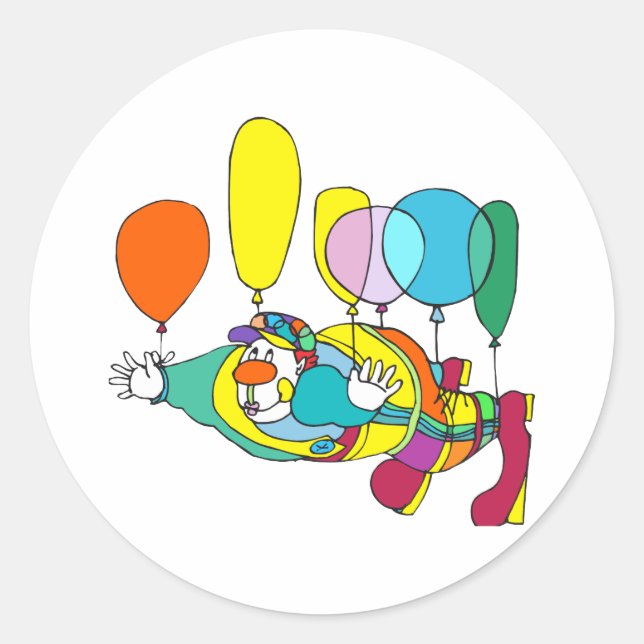 Clown flying by balloon classic round sticker (Front)