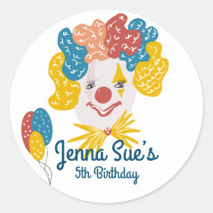 Clown Hand Drawn Carnival Birthday Colourful Classic Round Sticker