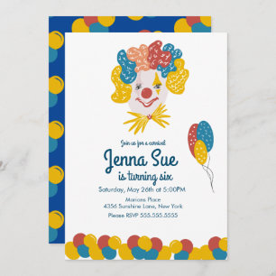 Clown Hand Drawn Carnival Birthday Colourful Invitation