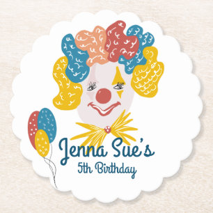 Clown Hand Drawn Carnival Birthday Colourful     Paper Coaster