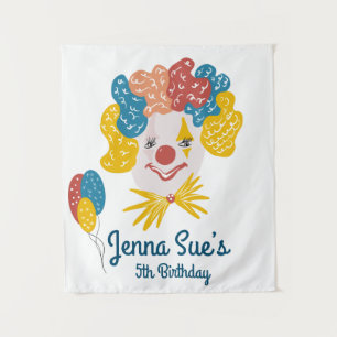 Clown Hand Drawn Carnival Birthday Colourful   Tapestry