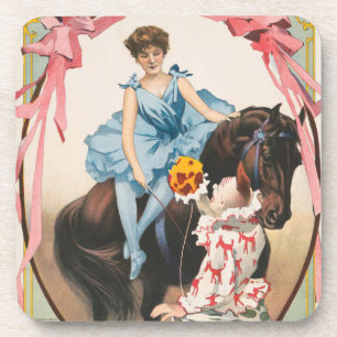 Clown Handing Flowers To A Woman On Horseback Coaster