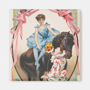 Clown Handing Flowers To A Woman On Horseback Magnet