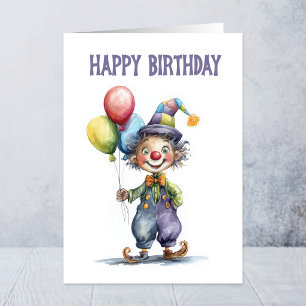 Clown Holding Balloons Birthday Greeting Card