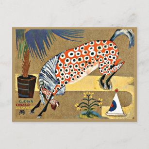 Clown Horse, fine art painting, Postcard