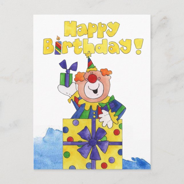 Clown in a Present Postcard (Front)