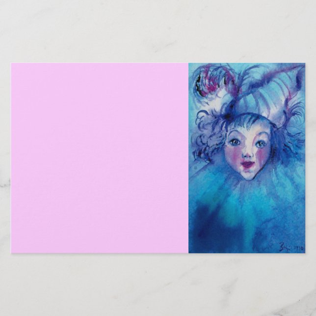 CLOWN IN BLUE ,pink Stationery (Front)
