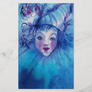 CLOWN IN BLUE Venetian Carnival Faces Stationery