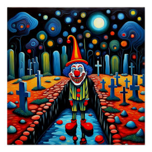 Clown in graveyard poster