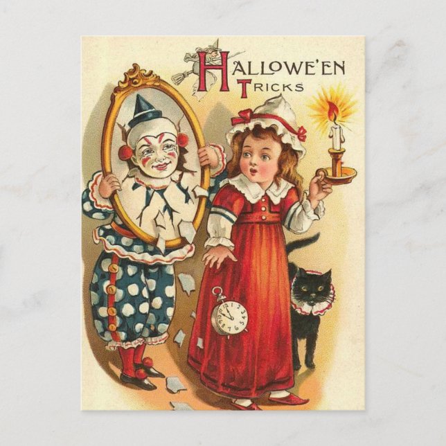 Clown in Mirror Halloween Tricks Postcard (Front)