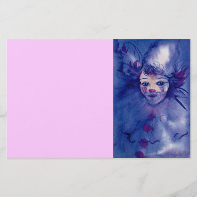 CLOWN IN PURPLE Venetian Carnival Faces,Pink Stationery (Front)