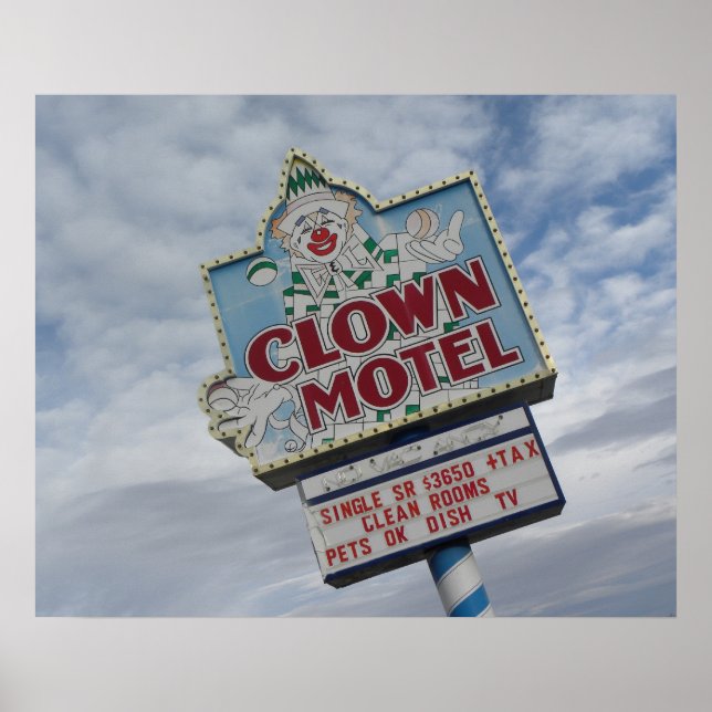 Clown Motel Road Sign Vintage Game Room Print (Front)