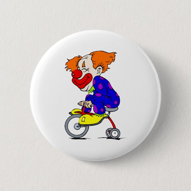 Clown on tricycle 6 cm round badge (Front)