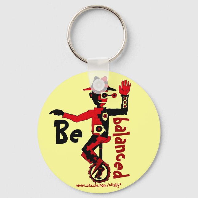 Clown on unicycle abstract graphic art keychain (Front)
