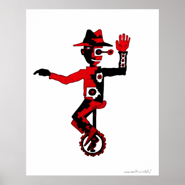 Clown on unicycle abstract graphic art poster (Front)